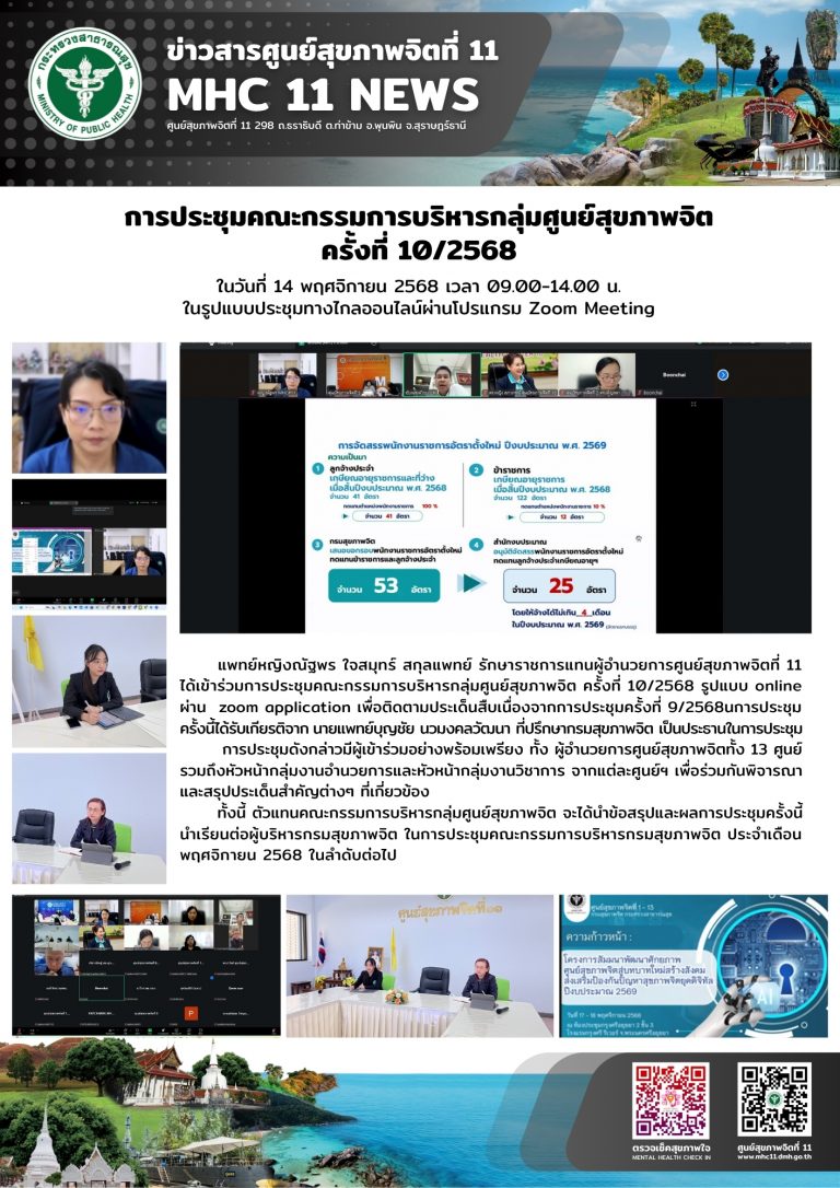 การประชุมคณะกรรมการบริหารกลุ่มสุขภาพจิตใน 14 11 2568