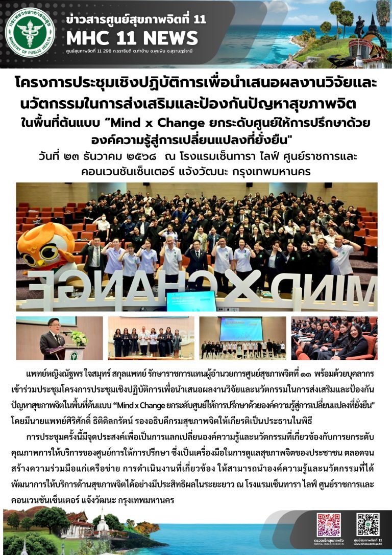 นำเสนอผลงานวิจัยและนวัตกรรมในการส่งเสริมและป้องกันปัญหาสุขภาพจิต 23 12 2568