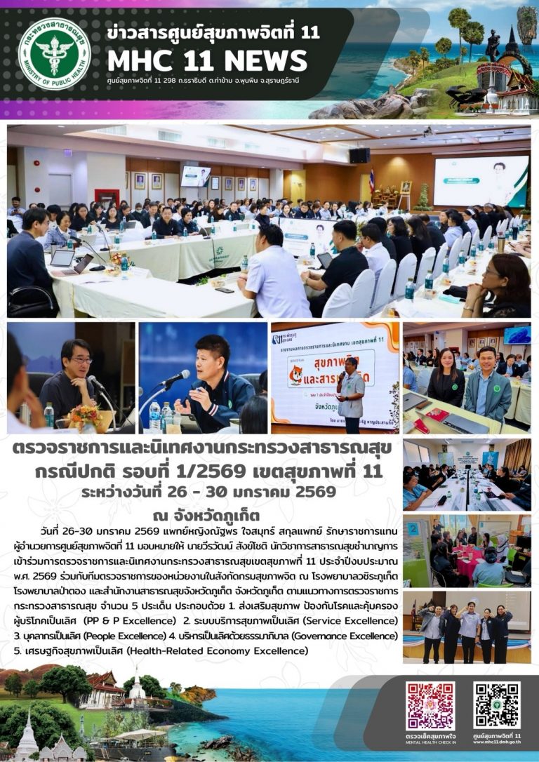 ตรวจราชการและนิเทศงานกระทรวงสาธารณสุข กรณีปกติ รอบที่ 1/2569 เขตสุขภาพที่ 11 วันเวลา/สถานที่: ระหว่างวันที่ 26 – 30 มกราคม 2569 ณ จังหวัดภูเก็ต